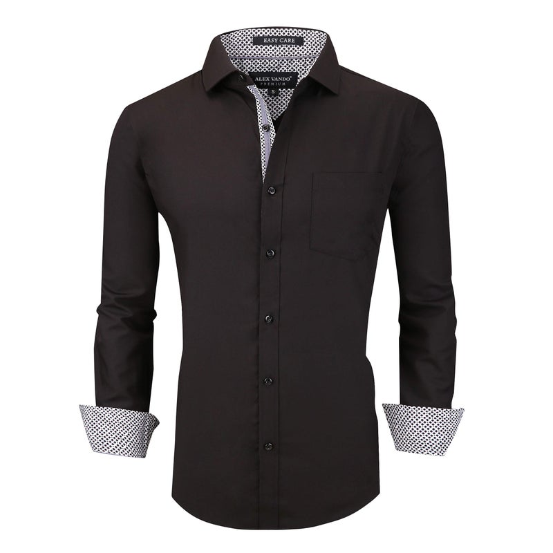 Alex Vando Mens Rayon Dress Shirts Wrinkle Free Regular Fit Stretch Button Down Shirt,Black,M - Image 1